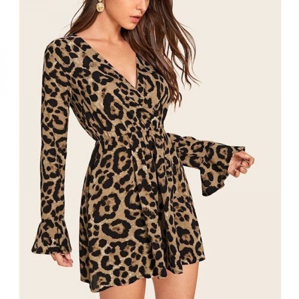 The Best New Fashion Women Long Sleeve Leopard Dress Elegant Loose Tunic Evening Party Dress Ladies Clothing Streetwear Online - Source Silk