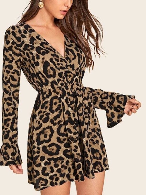 The Best New Fashion Women Long Sleeve Leopard Dress Elegant Loose Tunic Evening Party Dress Ladies Clothing Streetwear Online - Source Silk