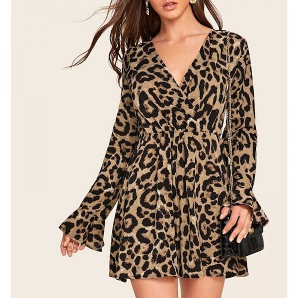 The Best New Fashion Women Long Sleeve Leopard Dress Elegant Loose Tunic Evening Party Dress Ladies Clothing Streetwear Online - Source Silk