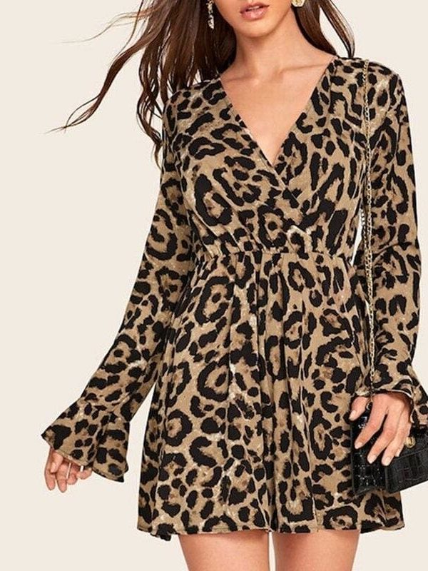 The Best New Fashion Women Long Sleeve Leopard Dress Elegant Loose Tunic Evening Party Dress Ladies Clothing Streetwear Online - Source Silk