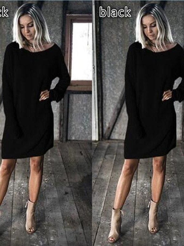 The Best New Fashion Women O Neck Long Sleeve Dress Solid Color Loose Dress Ladies Casual Warm Mini Dress Winter Online - Source Silk