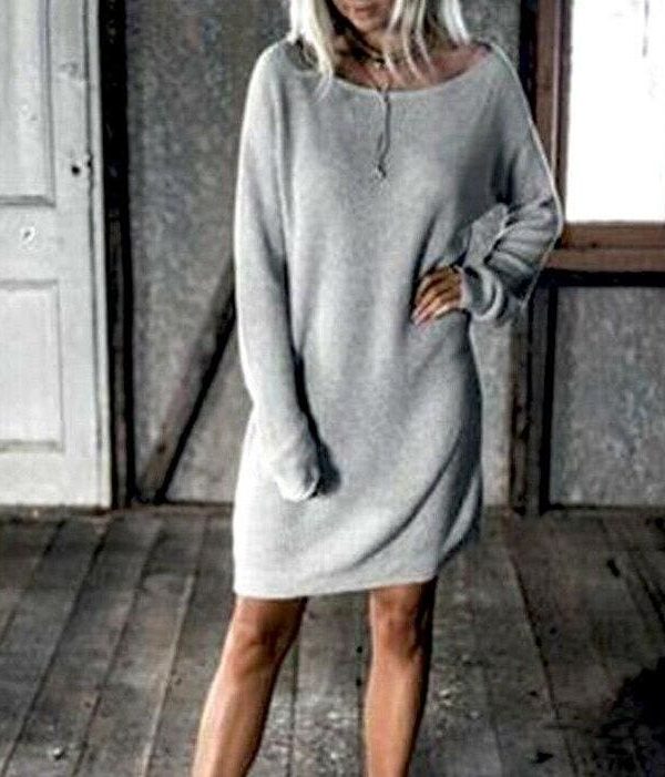 The Best New Fashion Women O Neck Long Sleeve Dress Solid Color Loose Dress Ladies Casual Warm Mini Dress Winter Online - Source Silk