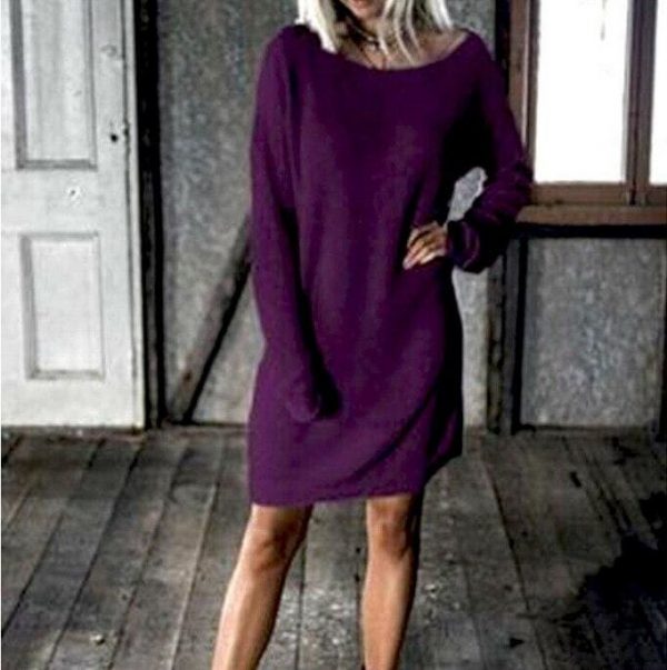 The Best New Fashion Women O Neck Long Sleeve Dress Solid Color Loose Dress Ladies Casual Warm Mini Dress Winter Online - Source Silk