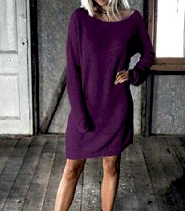 The Best New Fashion Women O Neck Long Sleeve Dress Solid Color Loose Dress Ladies Casual Warm Mini Dress Winter Online - Source Silk