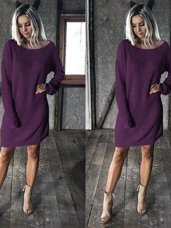 The Best New Fashion Women O Neck Long Sleeve Dress Solid Color Loose Dress Ladies Casual Warm Mini Dress Winter Online - Source Silk