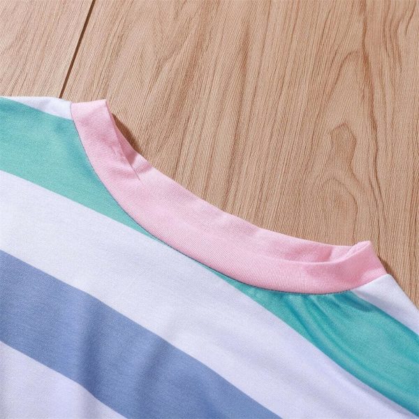 The Best New Fashion Women Pre-fall Long Sleeve Crew Neck Rainbow Striped Shirt Casual Ladies Loose Tops T-Shirt Women Clothes Online - Source Silk