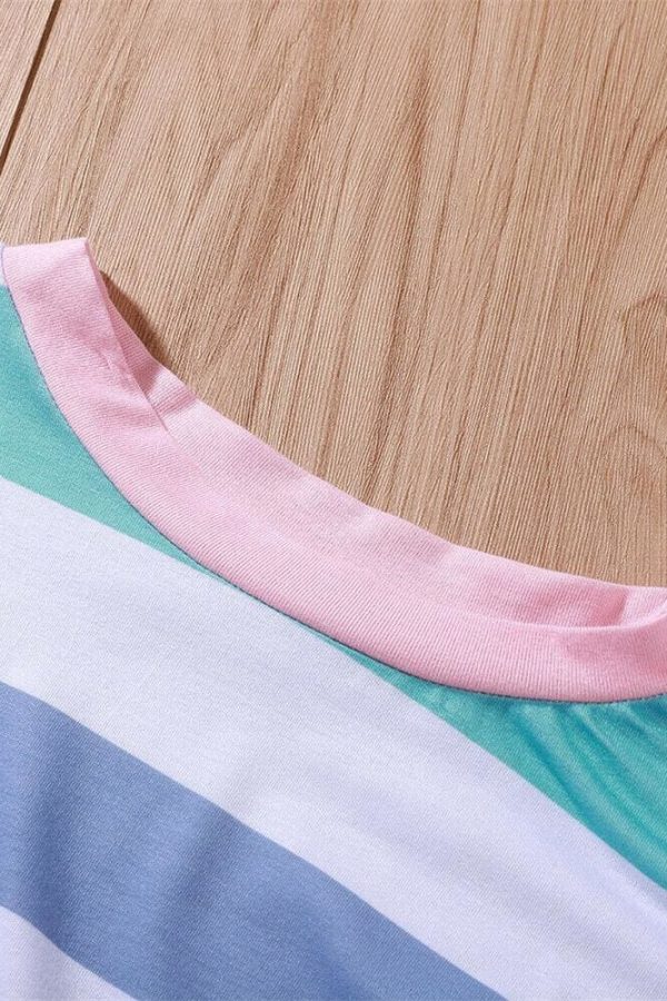 The Best New Fashion Women Pre-fall Long Sleeve Crew Neck Rainbow Striped Shirt Casual Ladies Loose Tops T-Shirt Women Clothes Online - Source Silk