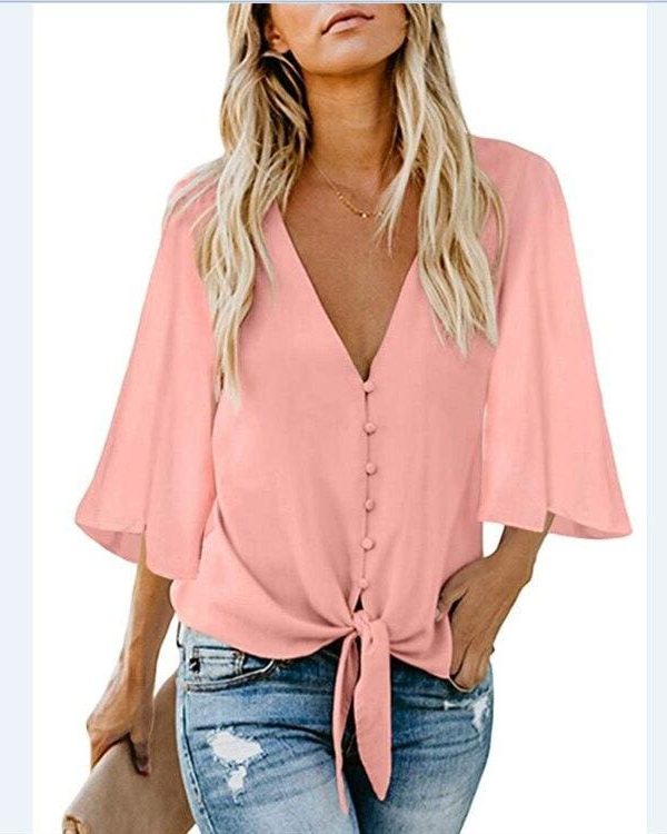 The Best New Fashion Women Short Ruffle Sleeve V neck Loose T Shirts OL Ladies Summer Casual Tops Shirt Women Clothes Online - Source Silk