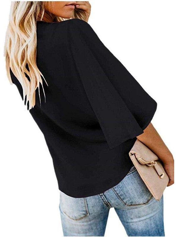 The Best New Fashion Women Short Ruffle Sleeve V neck Loose T Shirts OL Ladies Summer Casual Tops Shirt Women Clothes Online - Source Silk