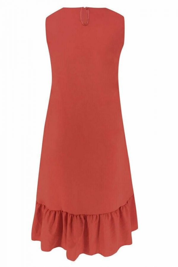 The Best New Fashion Women Sleeveless Casual Red Dress Holiday Loose Ruffle Top Shirts Dress Casual Beach Summer Sundress Online - Source Silk