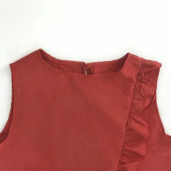 The Best New Fashion Women Sleeveless Casual Red Dress Holiday Loose Ruffle Top Shirts Dress Casual Beach Summer Sundress Online - Source Silk