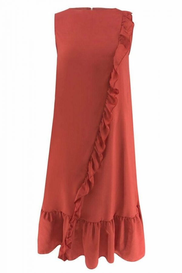 The Best New Fashion Women Sleeveless Casual Red Dress Holiday Loose Ruffle Top Shirts Dress Casual Beach Summer Sundress Online - Source Silk