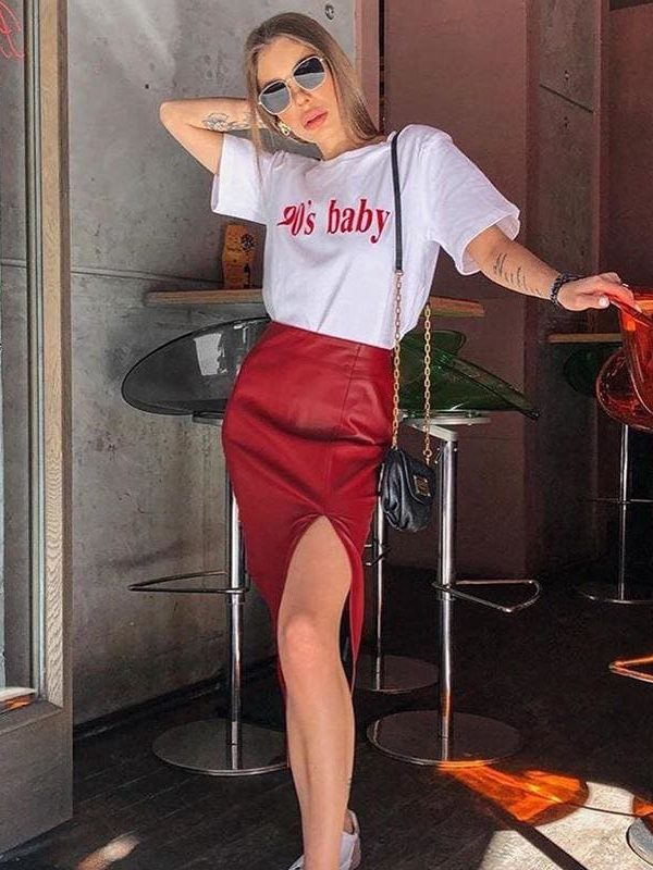 The Best New Fashion Women Split Wrap Skirt Sexy Ladies Casual High Waist Slim Pu Leather Bottom Skirt OL Dress Online - Source Silk