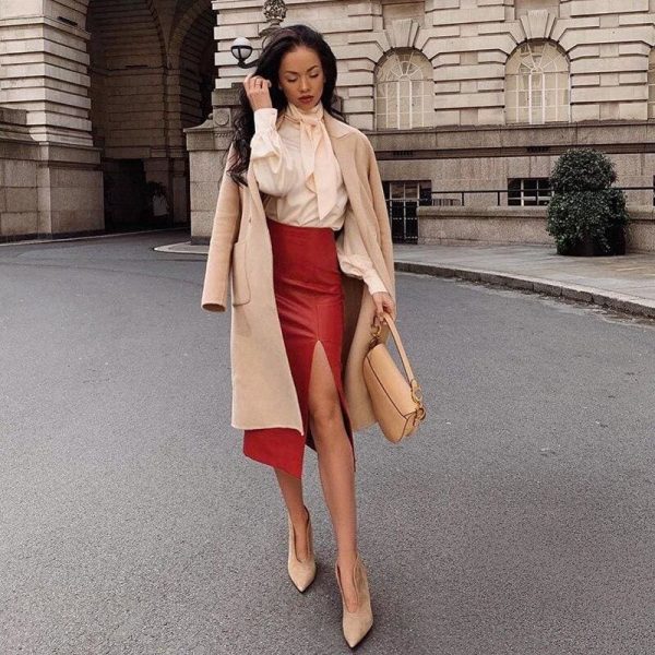 The Best New Fashion Women Split Wrap Skirt Sexy Ladies Casual High Waist Slim Pu Leather Bottom Skirt OL Dress Online - Source Silk