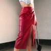 The Best New Fashion Women Split Wrap Skirt Sexy Ladies Casual High Waist Slim Pu Leather Bottom Skirt OL Dress Online - Source Silk