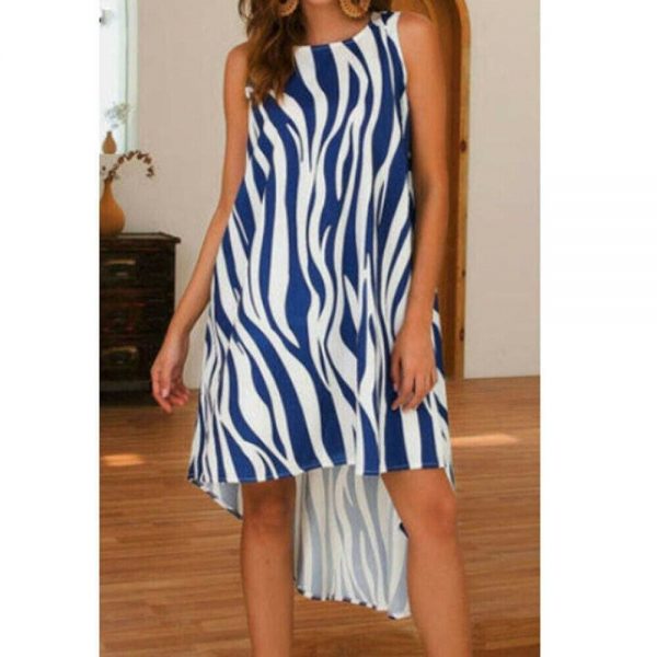 The Best New Fashion Women Summer Beach Sleeveless Crew Neck Irregular Hem Midi Dress Zebra Print Midi Dress Outfits Online - Source Silk