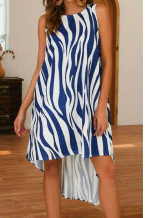 The Best New Fashion Women Summer Beach Sleeveless Crew Neck Irregular Hem Midi Dress Zebra Print Midi Dress Outfits Online - Source Silk