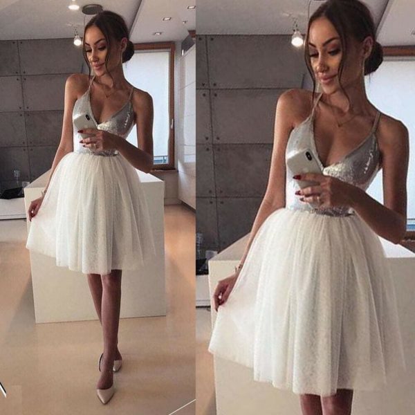 The Best New Fashion Women Summer Sleeveless Sequin Deep V-neck Bridesmaids Dress Casual Party Beach Midi Dress Sundress Online - Source Silk