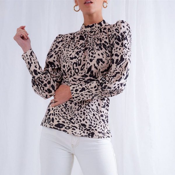 The Best New Fashion Women T Shirt Leopard Print Long Sleeve Backless Sexy OL Ladies Casual Turtleneck Tops Shirt Online - Source Silk