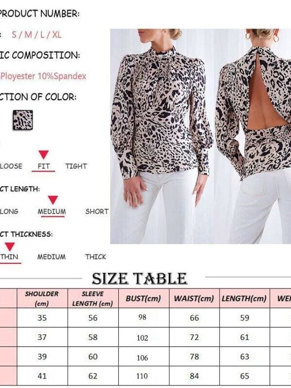 The Best New Fashion Women T Shirt Leopard Print Long Sleeve Backless Sexy OL Ladies Casual Turtleneck Tops Shirt Online - Source Silk