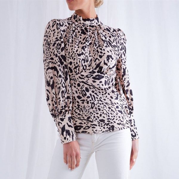 The Best New Fashion Women T Shirt Leopard Print Long Sleeve Backless Sexy OL Ladies Casual Turtleneck Tops Shirt Online - Source Silk