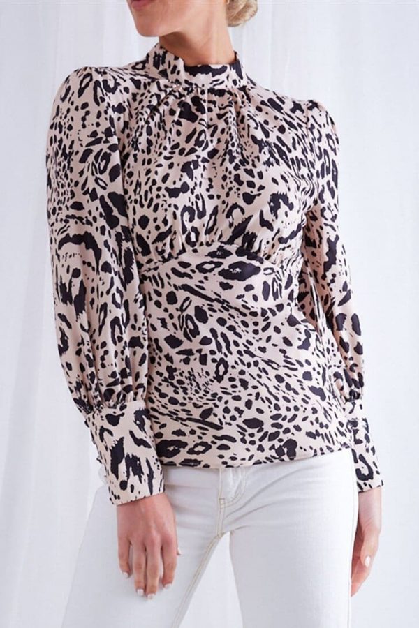 The Best New Fashion Women T Shirt Leopard Print Long Sleeve Backless Sexy OL Ladies Casual Turtleneck Tops Shirt Online - Source Silk