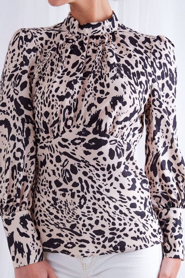 The Best New Fashion Women T Shirt Leopard Print Long Sleeve Backless Sexy OL Ladies Casual Turtleneck Tops Shirt Online - Source Silk