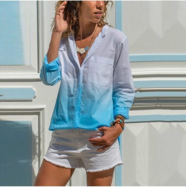 The Best New Fashion Women Tops Elegant Long Sleeve Gradient Loose Shirt Ladies Casual Button Shirt Streetwear Outwear Online - Source Silk