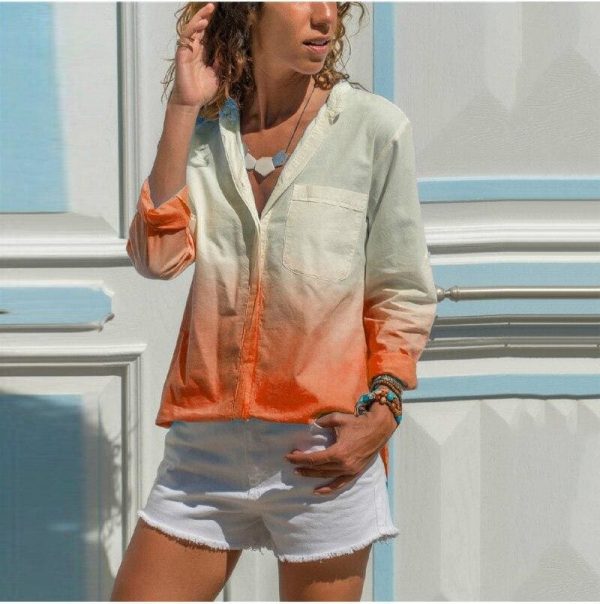 The Best New Fashion Women Tops Elegant Long Sleeve Gradient Loose Shirt Ladies Casual Button Shirt Streetwear Outwear Online - Source Silk