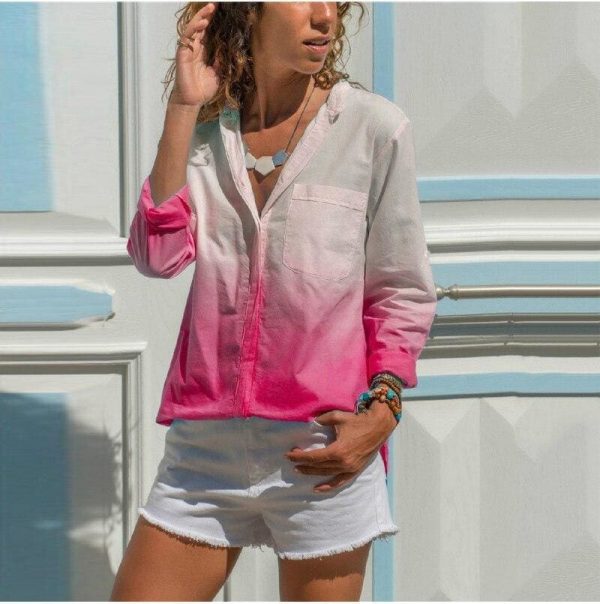 The Best New Fashion Women Tops Elegant Long Sleeve Gradient Loose Shirt Ladies Casual Button Shirt Streetwear Outwear Online - Source Silk