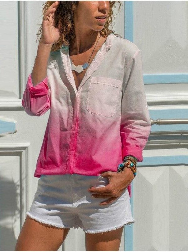 The Best New Fashion Women Tops Elegant Long Sleeve Gradient Loose Shirt Ladies Casual Button Shirt Streetwear Outwear Online - Source Silk