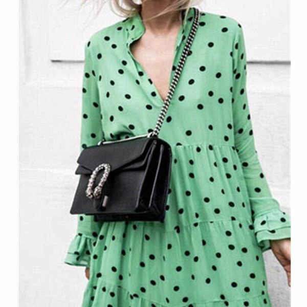 The Best New Fashion Women V-neck Long Sleeve Polka Dot Party Ladies Casual Summer Swing Long Maxi Dress Beach Holiday Clothing Online - Source Silk