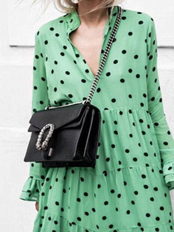 The Best New Fashion Women V-neck Long Sleeve Polka Dot Party Ladies Casual Summer Swing Long Maxi Dress Beach Holiday Clothing Online - Source Silk