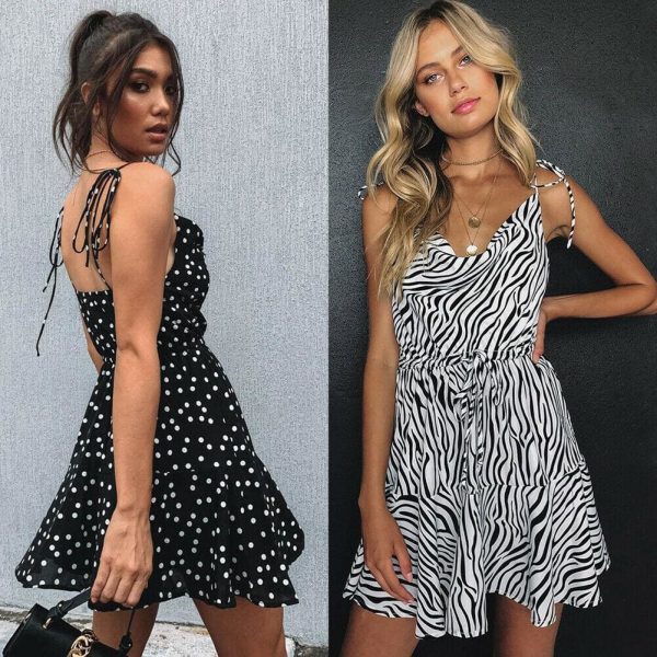 The Best New Fashion Women's Boho Floral Stripes V-neck Summer Party Evening Beach Short Mini Dress Holiday Sundress Online - Source Silk