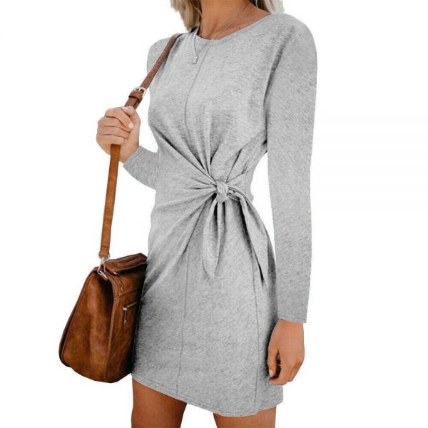 The Best New Fashion Women's Casual Sweatshirt Long Sleeve Crew Neck Lace-Up Autumn Winter Dress Elegant Ladies Bodycon T-Shirt Dress Online - Source Silk