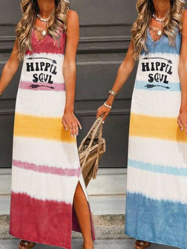 The Best New Fashion Women's Lady Bohemia Sleeveless Summer Beach Long Maxi Dress Loose Hippie Holiday Beach Party Sun Dress Online - Source Silk