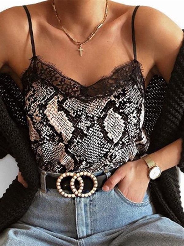 The Best New Fashion Womens Summer Tops Lace Leopard Patchwork Crop Tank Tops Online - Takalr