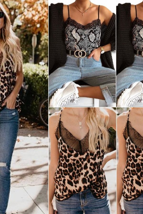 The Best New Fashion Womens Summer Tops Lace Leopard Patchwork Crop Tank Tops Online - Takalr