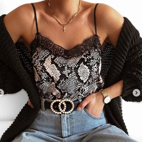 The Best New Fashion Womens Summer Tops Lace Leopard Patchwork Crop Tank Tops Online - Takalr