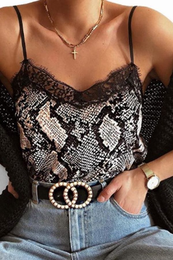 The Best New Fashion Womens Summer Tops Lace Leopard Patchwork Crop Tank Tops Online - Takalr