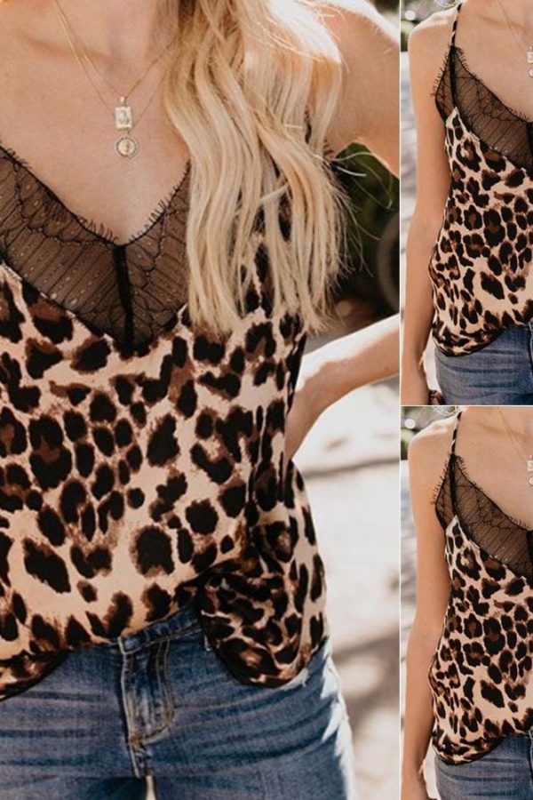 The Best New Fashion Womens Summer Tops Lace Leopard Patchwork Crop Tank Tops Online - Takalr