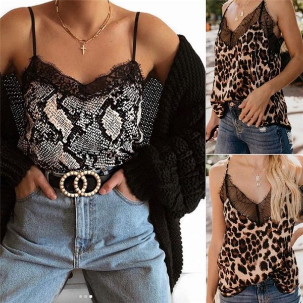 The Best New Fashion Womens Summer Tops Lace Leopard Patchwork Crop Tank Tops Online - Takalr