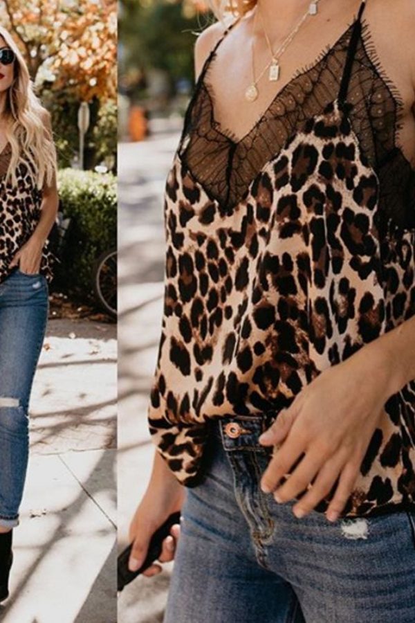 The Best New Fashion Womens Summer Tops Lace Leopard Patchwork Crop Tank Tops Online - Takalr