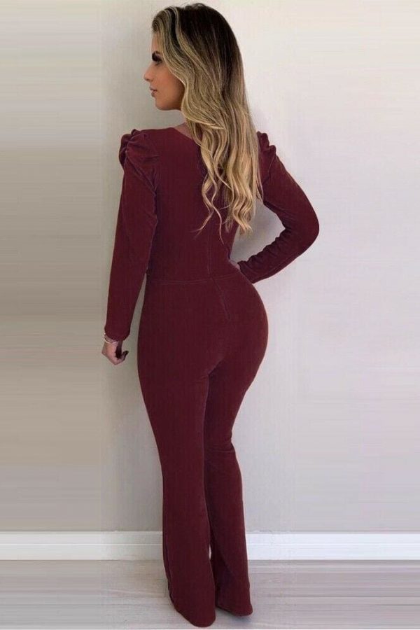 The Best New Hot Women V Neck Bodycon Jumpsuit Loose Wide Leg Pants Suit Playsuit Autumn Casual OL Ladies Workout Jumpsuit Clothes Online - Source Silk