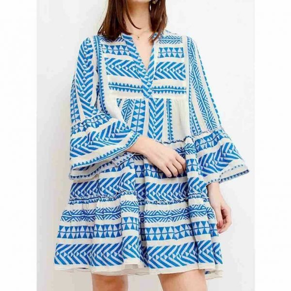 The Best New Ladies Women Fashion Boho Summer Smock Swing Dress Tops Holiday Beach Casual V Neck Loose Frill Sundress Online - Source Silk