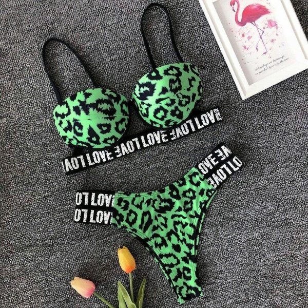 The Best New Sexy Padded Bra Bikini Set Swimsuit Women Letter Push-up Loved Printed Push Up Swimwear Bathing Suit Beachwear Online - Source Silk