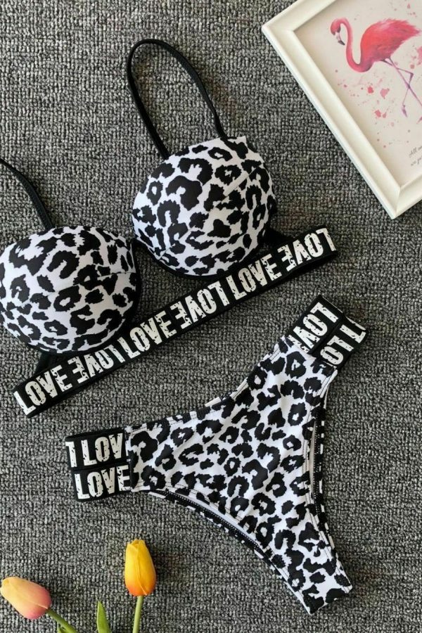 The Best New Sexy Padded Bra Bikini Set Swimsuit Women Letter Push-up Loved Printed Push Up Swimwear Bathing Suit Beachwear Online - Source Silk