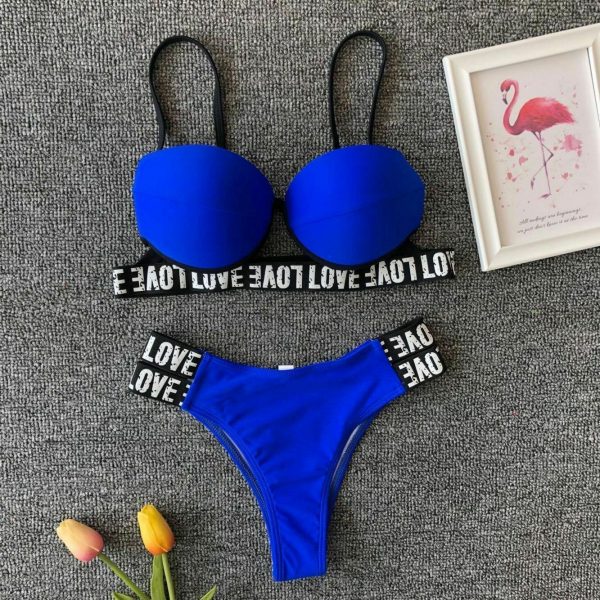 The Best New Sexy Padded Bra Bikini Set Swimsuit Women Letter Push-up Loved Printed Push Up Swimwear Bathing Suit Beachwear Online - Source Silk