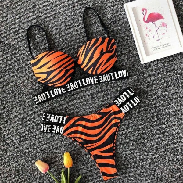 The Best New Sexy Padded Bra Bikini Set Swimsuit Women Letter Push-up Loved Printed Push Up Swimwear Bathing Suit Beachwear Online - Source Silk