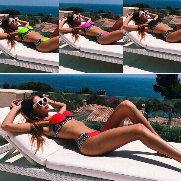 The Best New Sexy Padded Bra Bikini Set Swimsuit Women Letter Push-up Loved Printed Push Up Swimwear Bathing Suit Beachwear Online - Source Silk